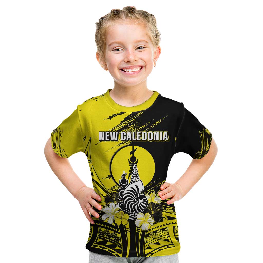 Personalised New Caledonia Day Kid T Shirt Kanaky Flag Coat Of Arms Polynesian Pattern