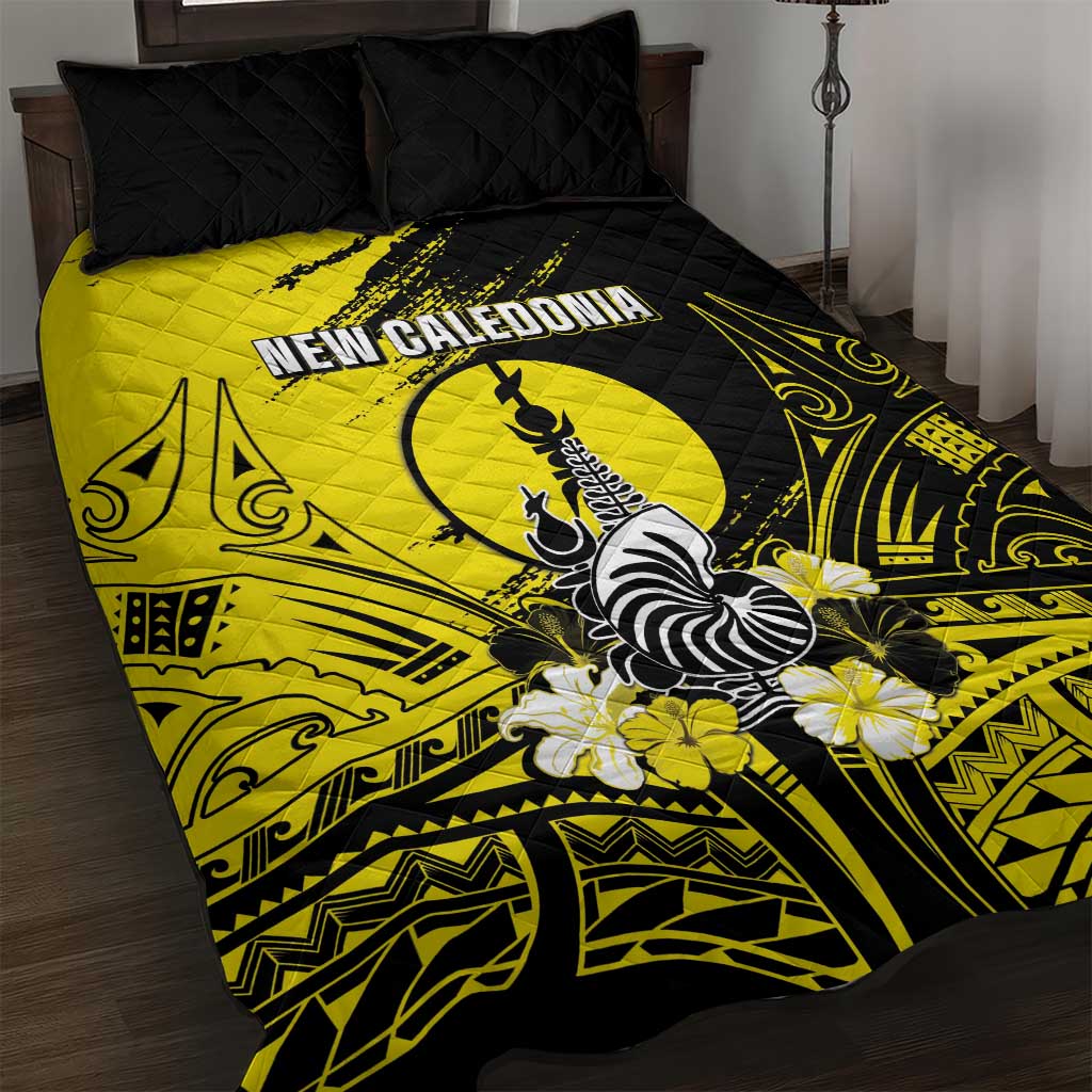 New Caledonia Day Quilt Bed Set Kanaky Flag Coat Of Arms Polynesian Pattern LT05 Yellow - Polynesian Pride