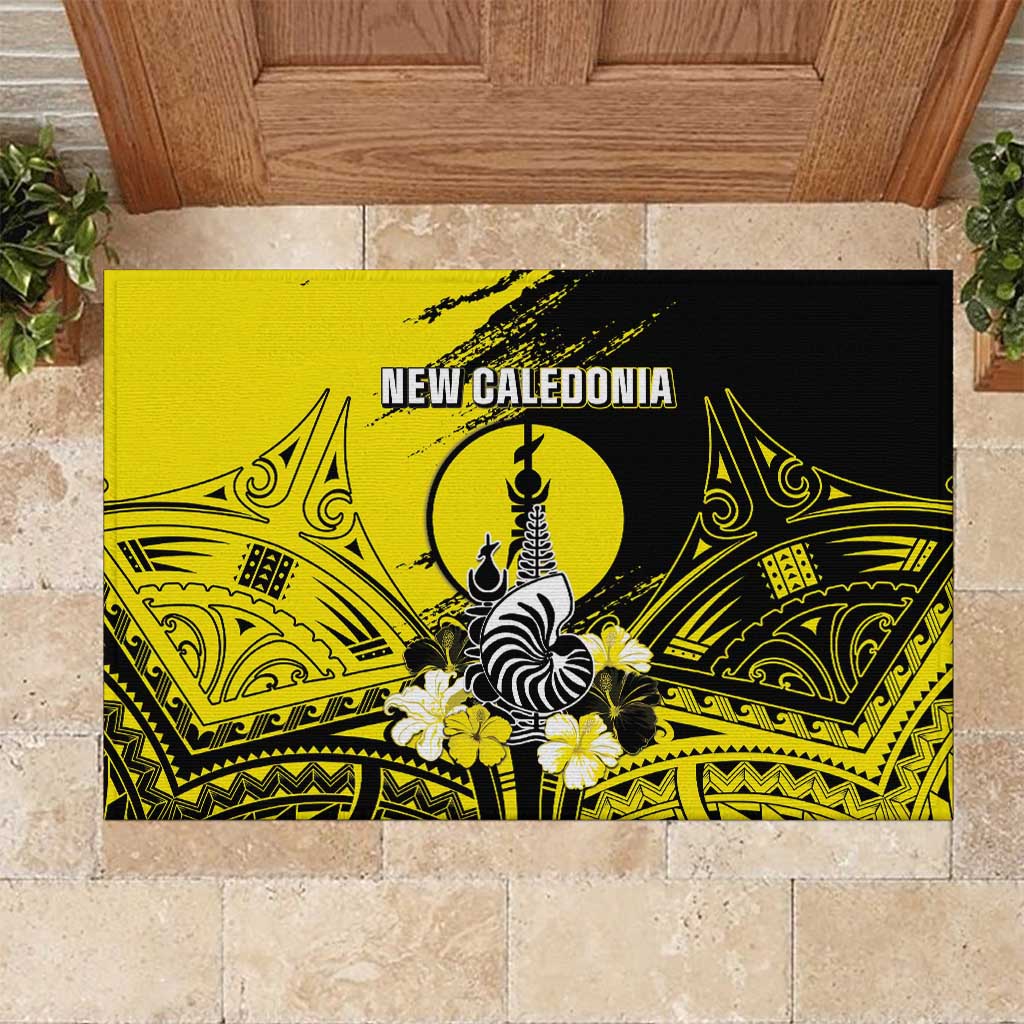 New Caledonia Day Rubber Doormat Kanaky Flag Coat Of Arms Polynesian Pattern