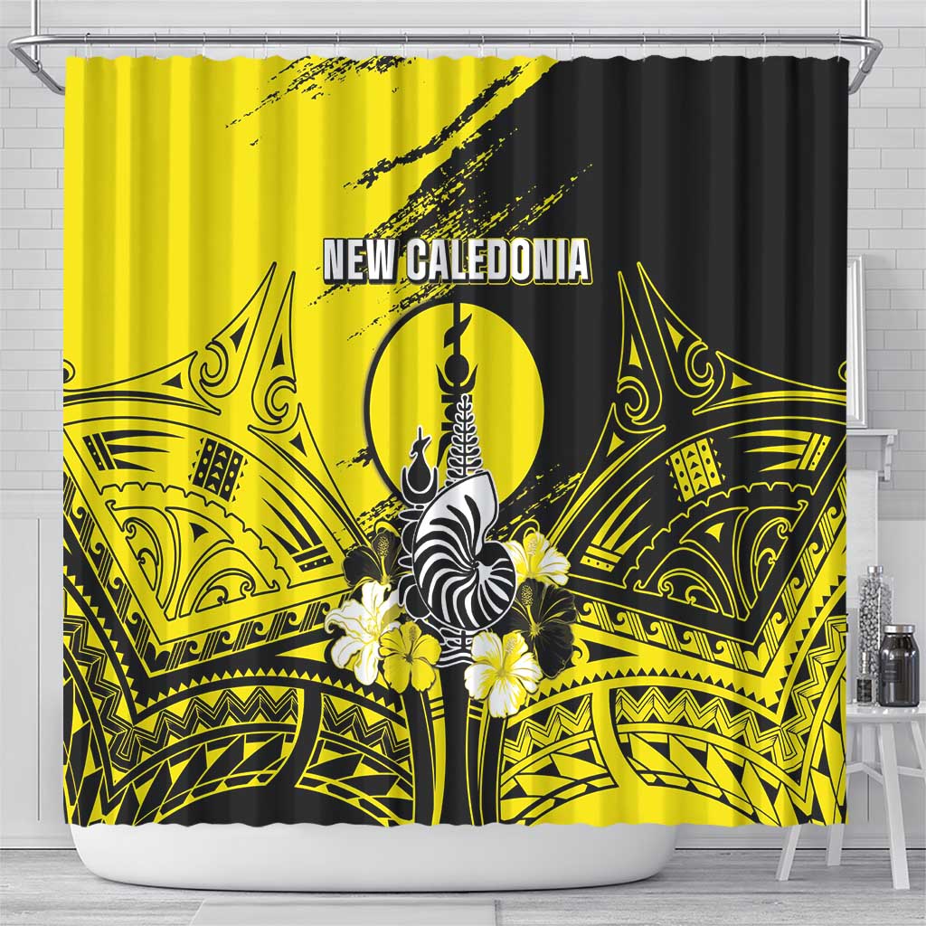 New Caledonia Day Shower Curtain Kanaky Flag Coat Of Arms Polynesian Pattern LT05 - Polynesian Pride