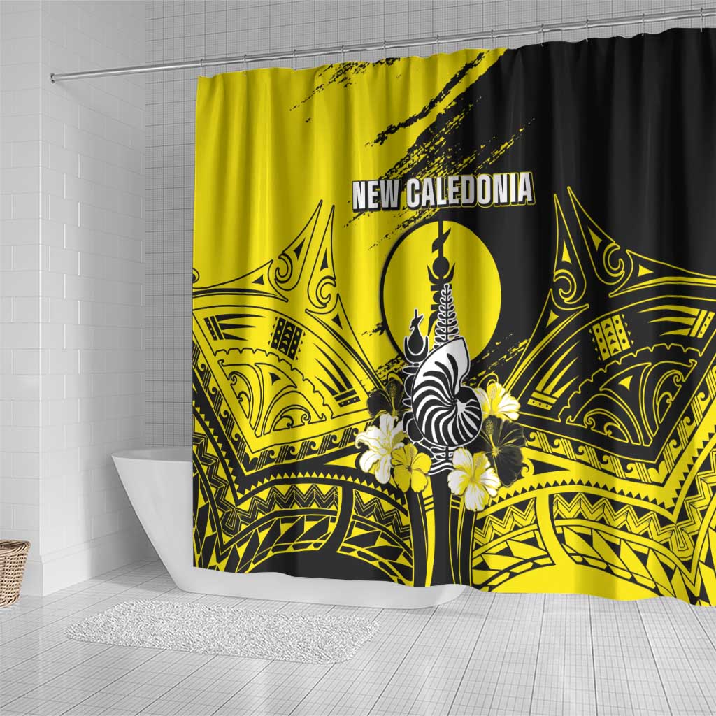 New Caledonia Day Shower Curtain Kanaky Flag Coat Of Arms Polynesian Pattern LT05 - Polynesian Pride
