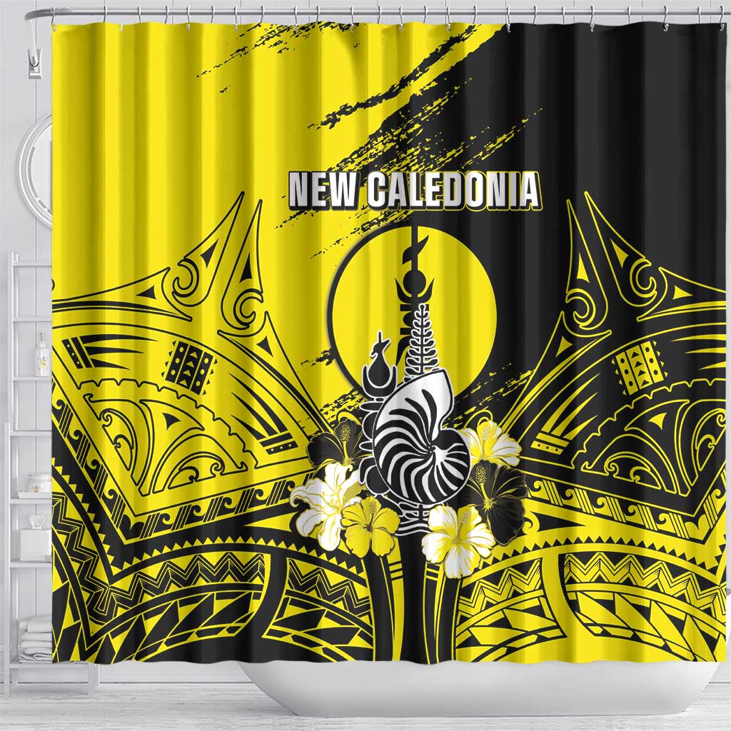 New Caledonia Day Shower Curtain Kanaky Flag Coat Of Arms Polynesian Pattern LT05 - Polynesian Pride