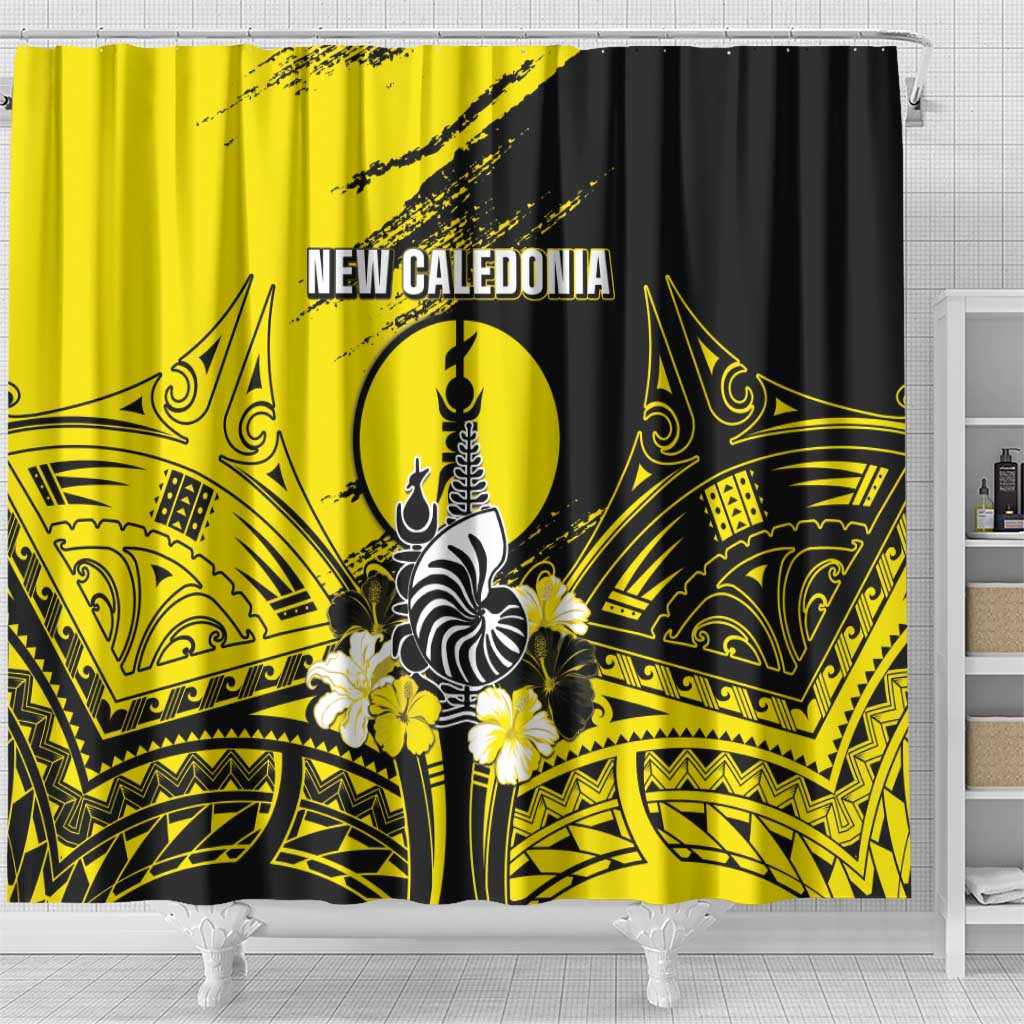 New Caledonia Day Shower Curtain Kanaky Flag Coat Of Arms Polynesian Pattern LT05 - Polynesian Pride