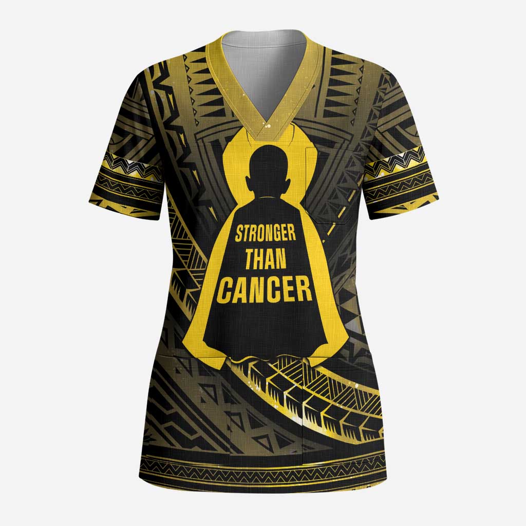 Personalised Polynesia Childhood Cancer Awareness Scrub Top You Are Stronger Than Cancer LT05 Adult Black - Polynesian Pride
