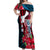 Guam Off Shoulder Maxi Dress Latte Stone Mix Bougainvillea Polynesian Pattern LT05 Women Blue - Polynesian Pride