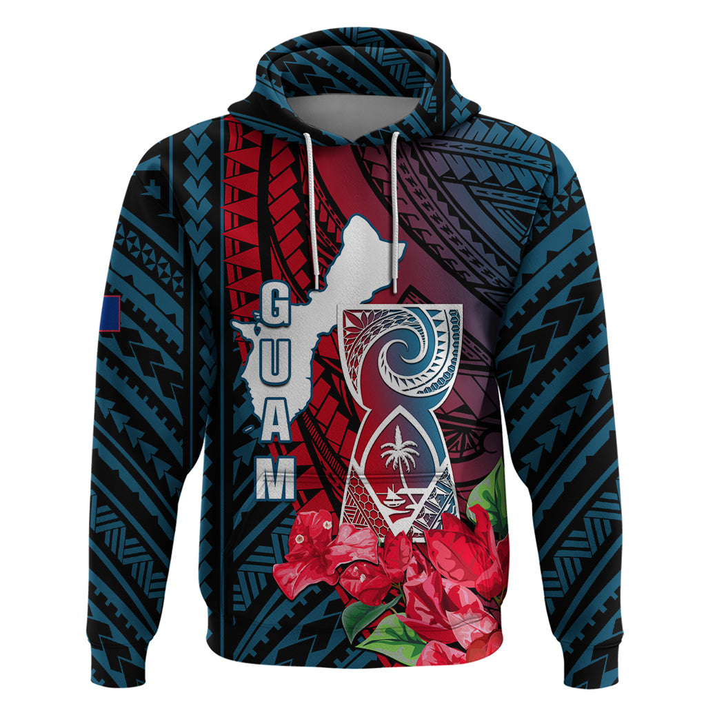 Personalized Guam Hoodie Latte Stone Mix Bougainvillea Polynesian Pattern LT05 Pullover Hoodie Blue - Polynesian Pride