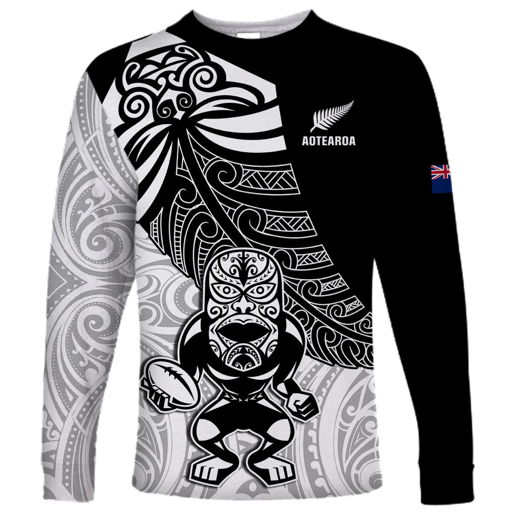 New Zealand Silver Fern Rugby Long Sleeve Shirt World Cup 2023 Go Aotearoa Maori Pattern LT05 Unisex Black - Polynesian Pride