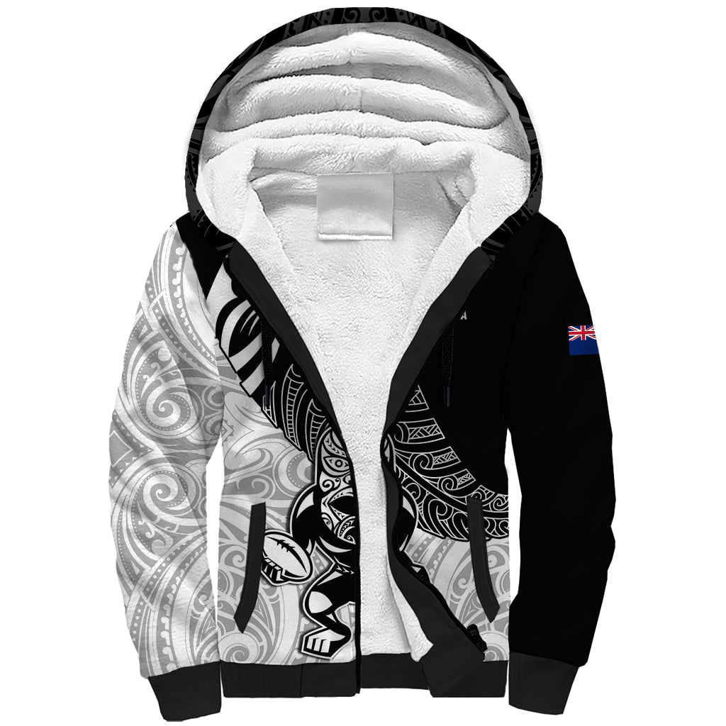 New Zealand Silver Fern Rugby Sherpa Hoodie World Cup 2023 Go Aotearoa Maori Pattern LT05 Unisex Black - Polynesian Pride