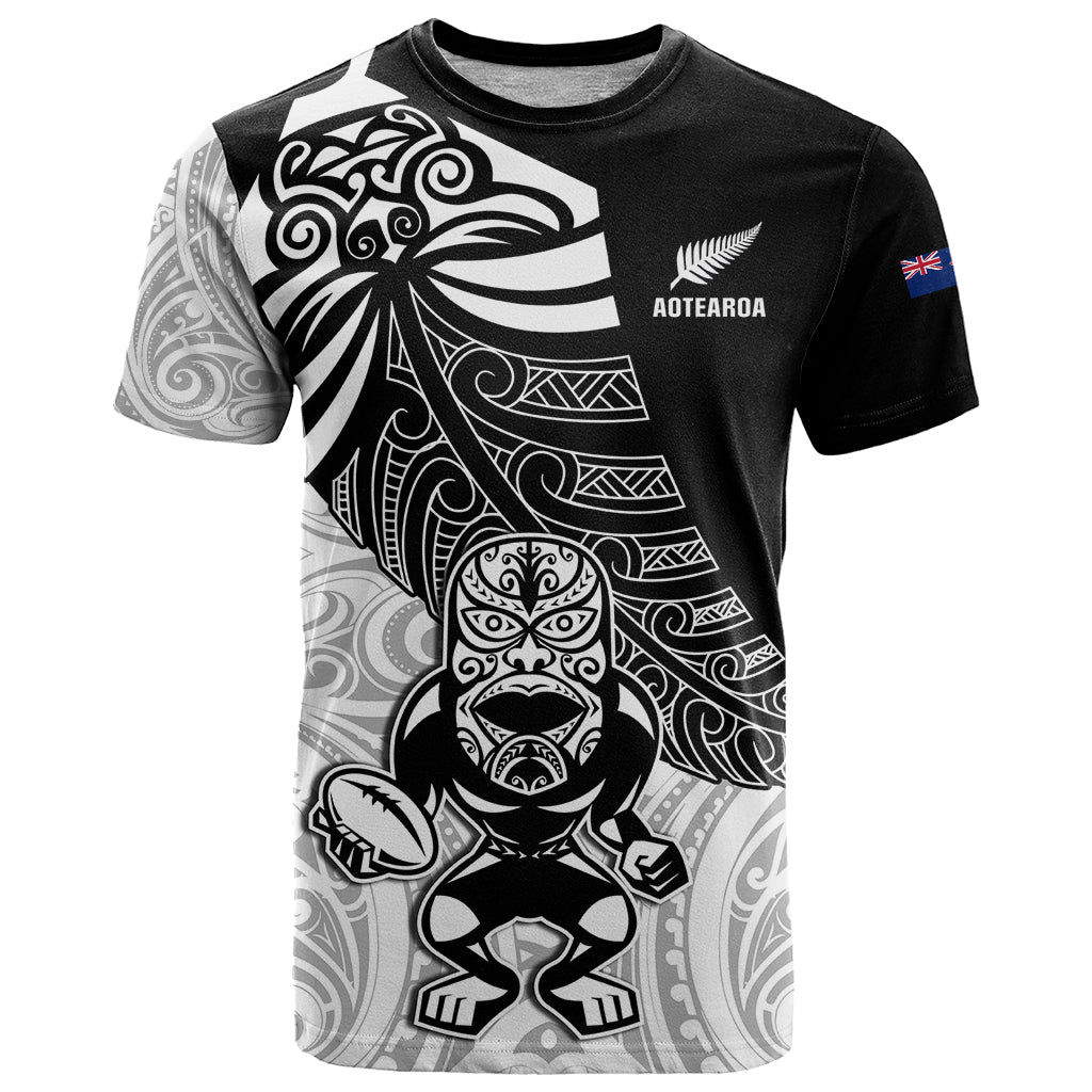 New Zealand Silver Fern Rugby T Shirt World Cup 2023 Go Aotearoa Maori Pattern LT05 Black - Polynesian Pride