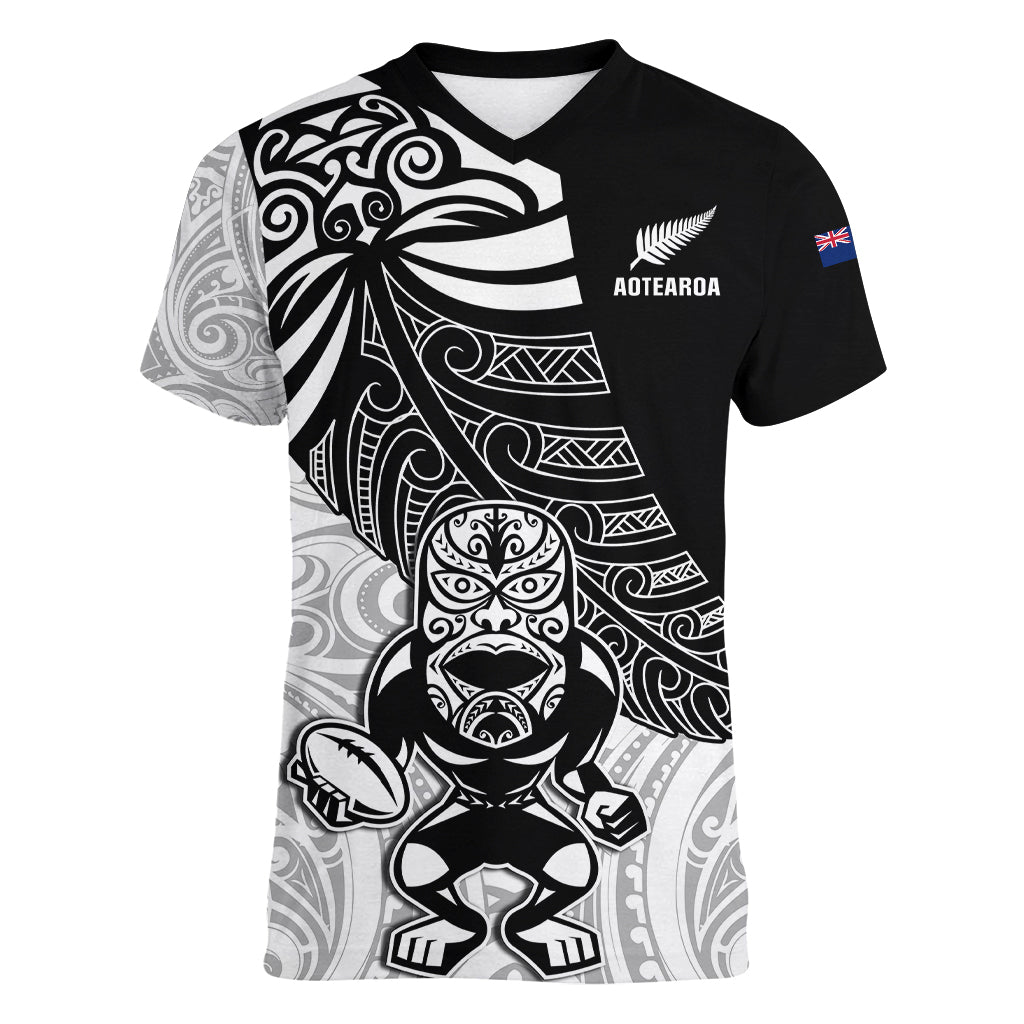 New Zealand Silver Fern Rugby Women V Neck T Shirt World Cup 2023 Go Aotearoa Maori Pattern LT05 Female Black - Polynesian Pride