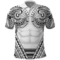 Polynesian Tattoo Inspired Cosplay Costume Polo Shirt Tribal Warrior White LT05 White - Polynesian Pride