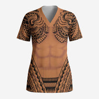 Polynesian Tattoo Inspired Cosplay Costume Scrub Top Tribal Warrior LT05 Adult Brown - Polynesian Pride