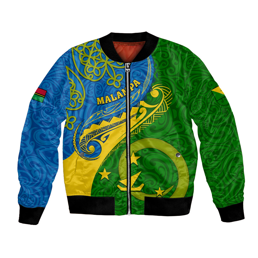 Malampa Day Bomber Jacket Sand Drawing Vanuatuan Pattern LT05 Unisex Green - Polynesian Pride