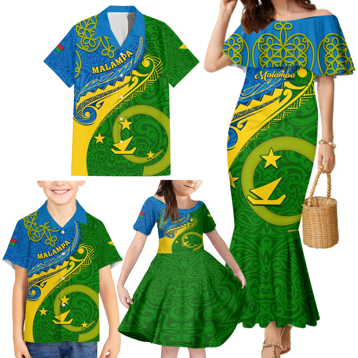 malampa-day-family-matching-mermaid-dress-and-hawaiian-shirt-sand-drawing-vanuatuan-pattern