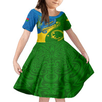 Malampa Day Kid Short Sleeve Dress Sand Drawing Vanuatuan Pattern LT05 KID Green - Polynesian Pride