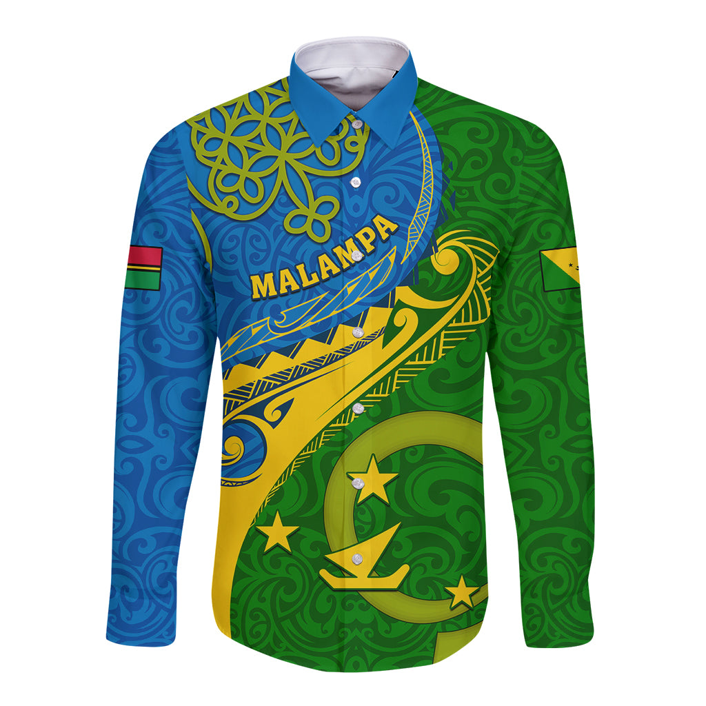Malampa Day Long Sleeve Button Shirt Sand Drawing Vanuatuan Pattern LT05 Unisex Green - Polynesian Pride