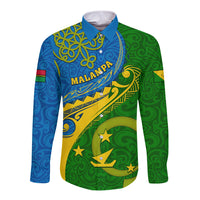 Malampa Day Long Sleeve Button Shirt Sand Drawing Vanuatuan Pattern LT05 Unisex Green - Polynesian Pride