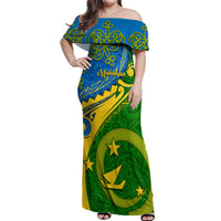 Malampa Day Off Shoulder Maxi Dress Sand Drawing Vanuatuan Pattern LT05 Women Green - Polynesian Pride
