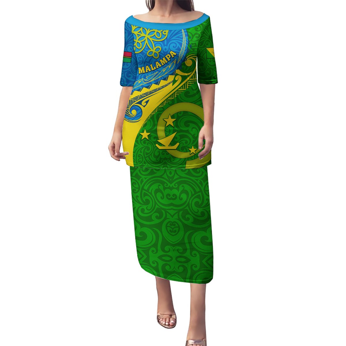 Malampa Day Puletasi Sand Drawing Vanuatuan Pattern LT05 Long Dress Green - Polynesian Pride