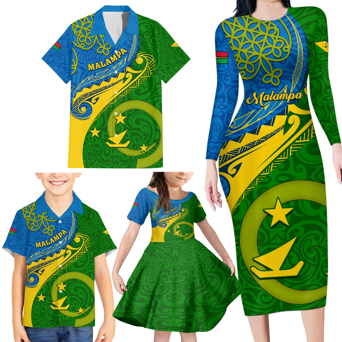 Personalized Malampa Day Family Matching Long Sleeve Bodycon Dress and Hawaiian Shirt Sand Drawing Vanuatuan Pattern LT05 - Polynesian Pride