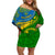 Personalized Malampa Day Family Matching Off Shoulder Short Dress and Hawaiian Shirt Sand Drawing Vanuatuan Pattern LT05 Mom's Dress Green - Polynesian Pride