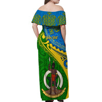 Personalized Malampa Day Off Shoulder Maxi Dress Sand Drawing Vanuatuan Pattern LT05 - Polynesian Pride