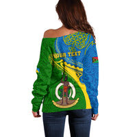 Personalized Malampa Day Off Shoulder Sweater Sand Drawing Vanuatuan Pattern LT05 - Polynesian Pride