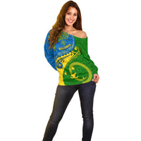 Personalized Malampa Day Off Shoulder Sweater Sand Drawing Vanuatuan Pattern LT05 - Polynesian Pride