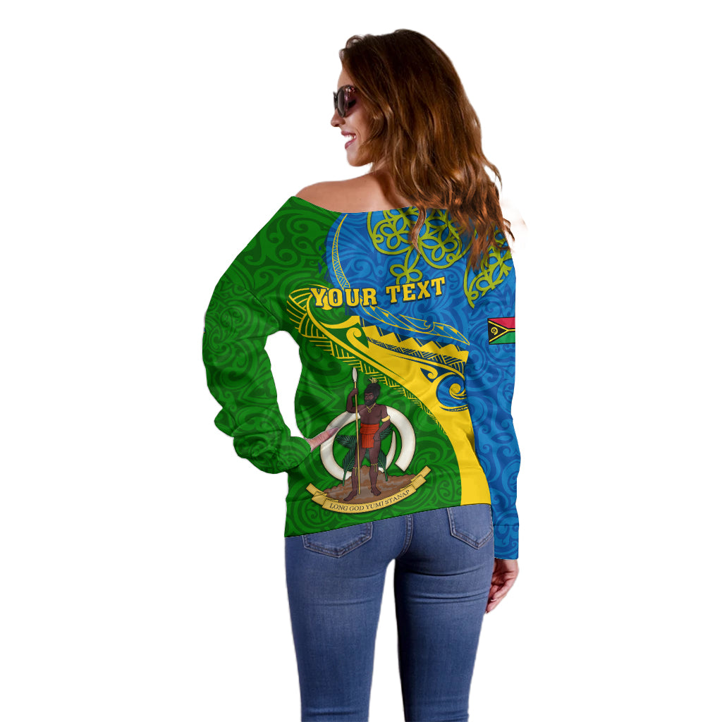 Personalized Malampa Day Off Shoulder Sweater Sand Drawing Vanuatuan Pattern LT05 - Polynesian Pride