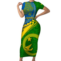 Personalized Malampa Day Short Sleeve Bodycon Dress Sand Drawing Vanuatuan Pattern LT05 Long Dress Green - Polynesian Pride