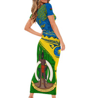 Personalized Malampa Day Short Sleeve Bodycon Dress Sand Drawing Vanuatuan Pattern LT05 - Polynesian Pride