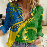 Personalized Malampa Day Women Casual Shirt Sand Drawing Vanuatuan Pattern LT05 Female Green - Polynesian Pride