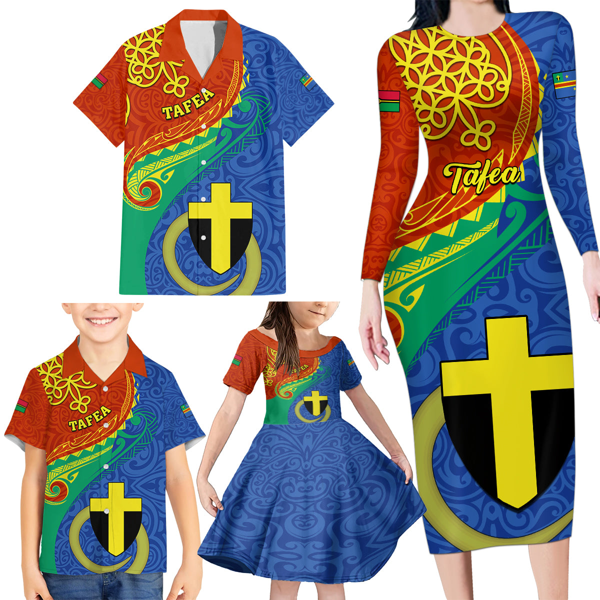 Personalized Tafea Day Family Matching Long Sleeve Bodycon Dress and Hawaiian Shirt Sand Drawing Vanuatuan Pattern LT05 - Polynesian Pride