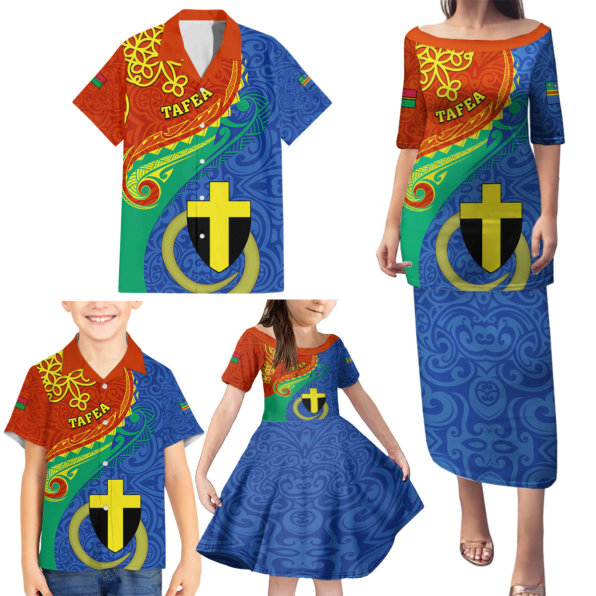 Personalized Tafea Day Family Matching Puletasi Dress and Hawaiian Shirt Sand Drawing Vanuatuan Pattern LT05 - Polynesian Pride