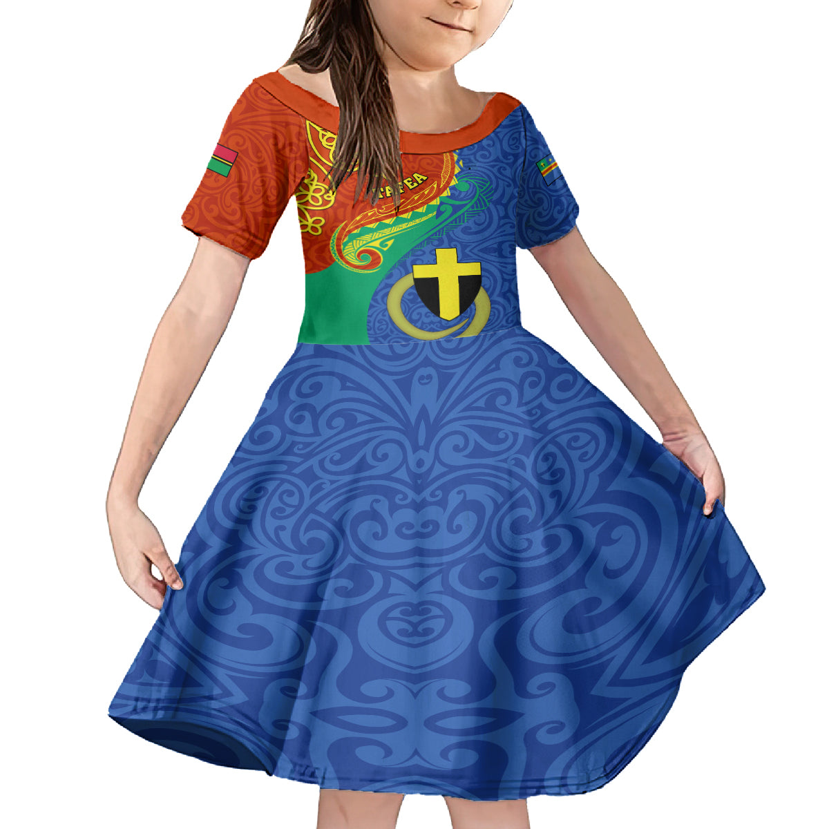 Personalized Tafea Day Kid Short Sleeve Dress Sand Drawing Vanuatuan Pattern LT05 KID Blue - Polynesian Pride