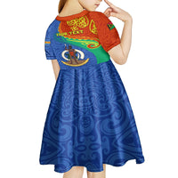 Personalized Tafea Day Kid Short Sleeve Dress Sand Drawing Vanuatuan Pattern LT05 - Polynesian Pride