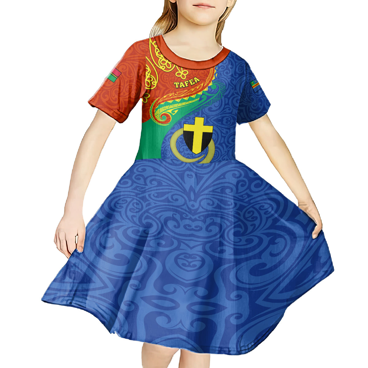 Personalized Tafea Day Kid Short Sleeve Dress Sand Drawing Vanuatuan Pattern LT05 - Polynesian Pride
