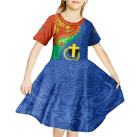 Personalized Tafea Day Kid Short Sleeve Dress Sand Drawing Vanuatuan Pattern LT05 - Polynesian Pride
