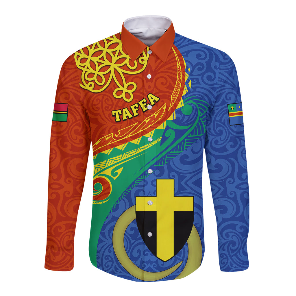 Personalized Tafea Day Long Sleeve Button Shirt Sand Drawing Vanuatuan Pattern LT05 Unisex Blue - Polynesian Pride