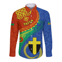 Personalized Tafea Day Long Sleeve Button Shirt Sand Drawing Vanuatuan Pattern LT05 Unisex Blue - Polynesian Pride