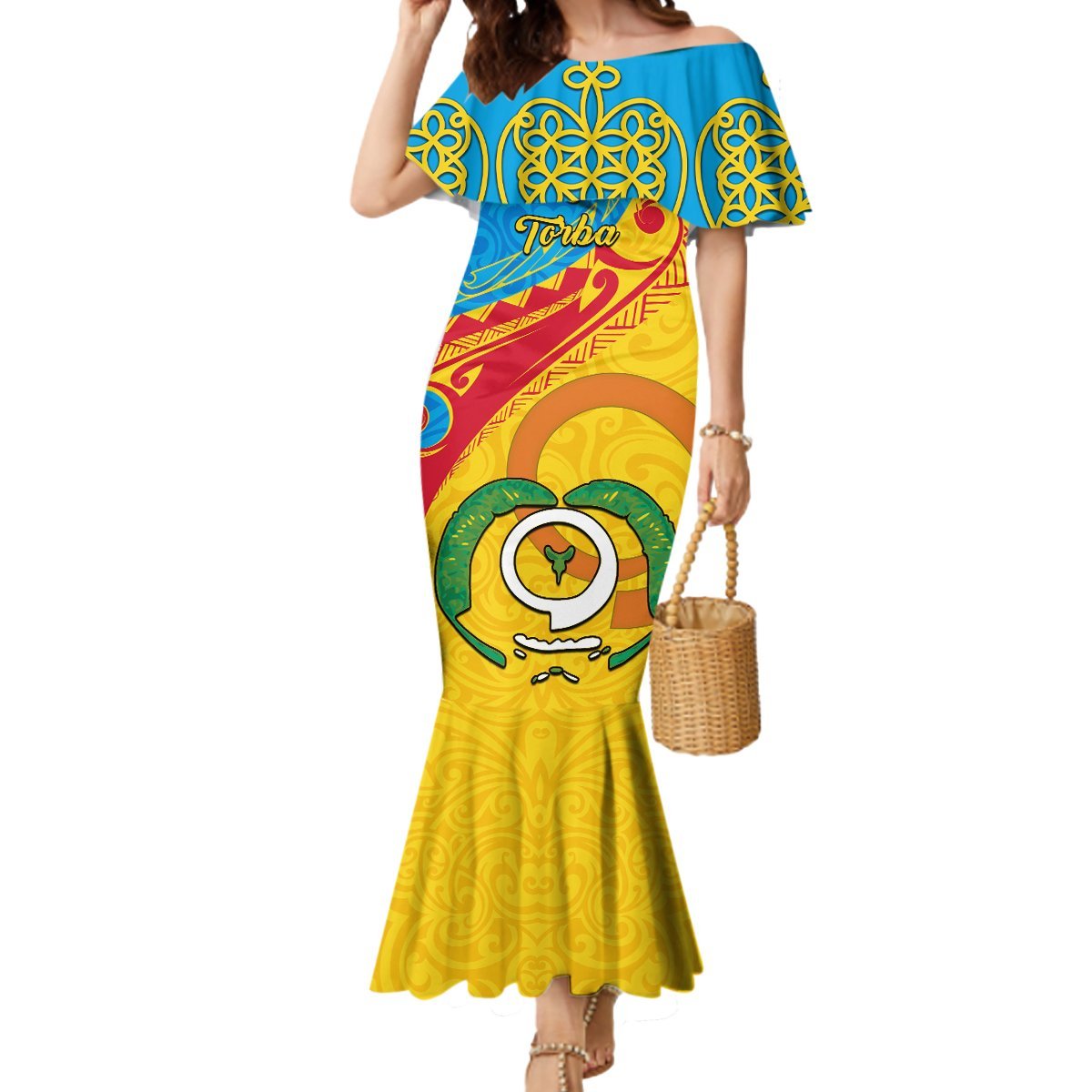 Torba Day Mermaid Dress Sand Drawing Vanuatuan Pattern LT05 Women Yellow - Polynesian Pride