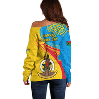 Torba Day Off Shoulder Sweater Sand Drawing Vanuatuan Pattern LT05 - Polynesian Pride