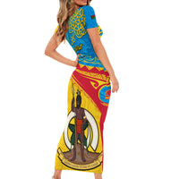 Personalized Torba Day Short Sleeve Bodycon Dress Sand Drawing Vanuatuan Pattern LT05 - Polynesian Pride