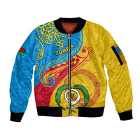 Personalized Torba Day Sleeve Zip Bomber Jacket Sand Drawing Vanuatuan Pattern LT05 Unisex Yellow - Polynesian Pride