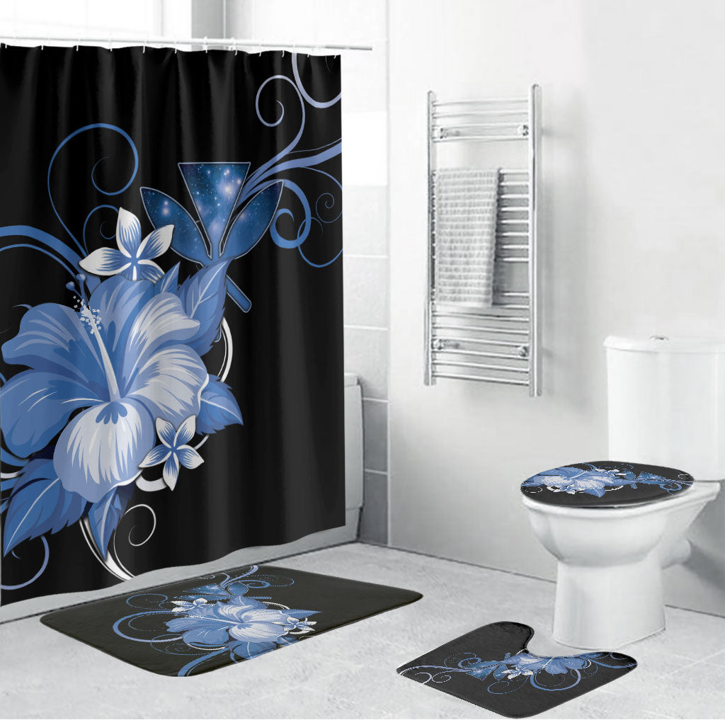 Hawaii Makahiki Kanaka Maoli Bathroom Set Blue Hibiscus Floral Vibes LT05 Bathroom Set (4 pcs) Blue - Polynesian Pride