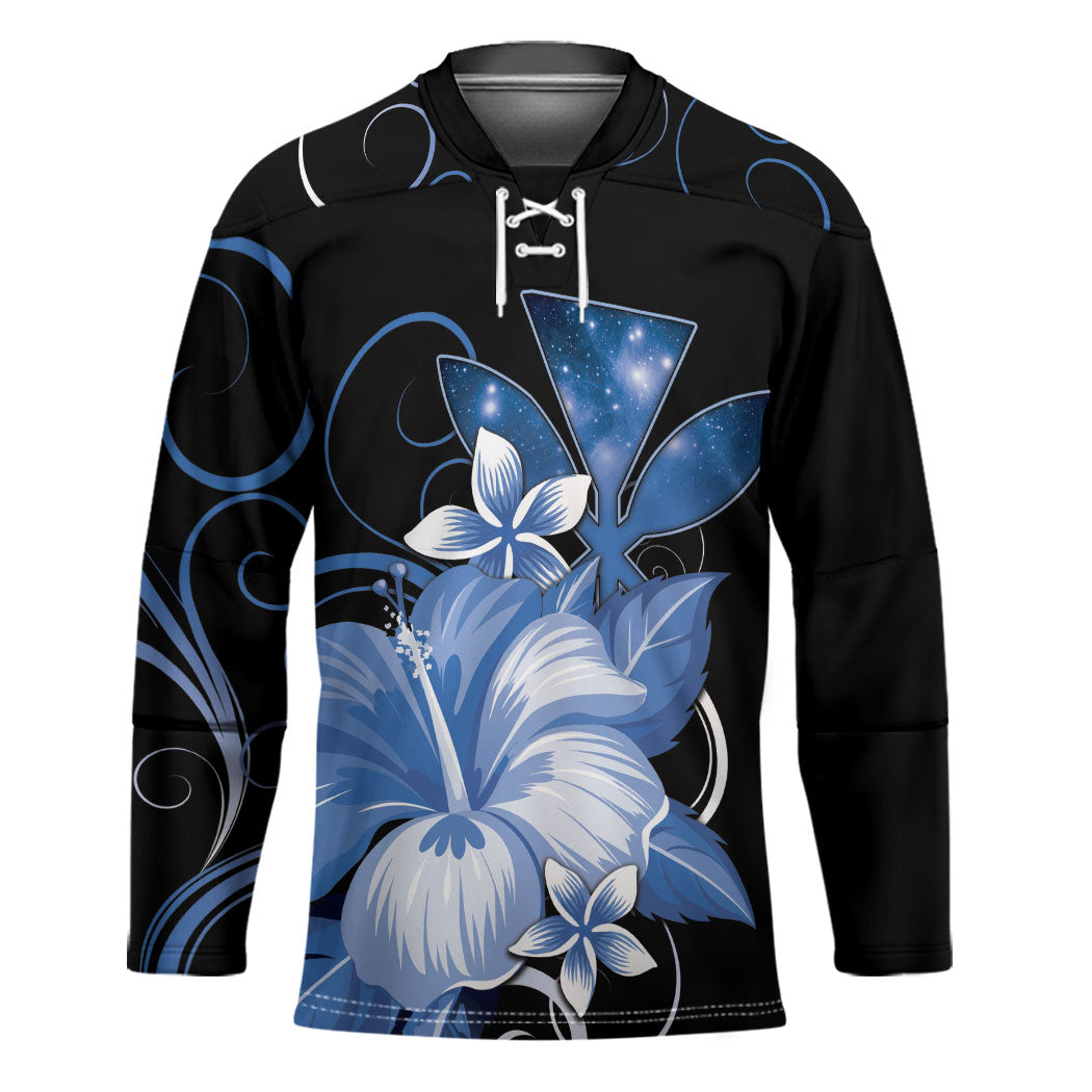Hawaii Makahiki Kanaka Maoli Hockey Jersey Blue Hibiscus Floral Vibes LT05 Unisex Blue - Polynesian Pride