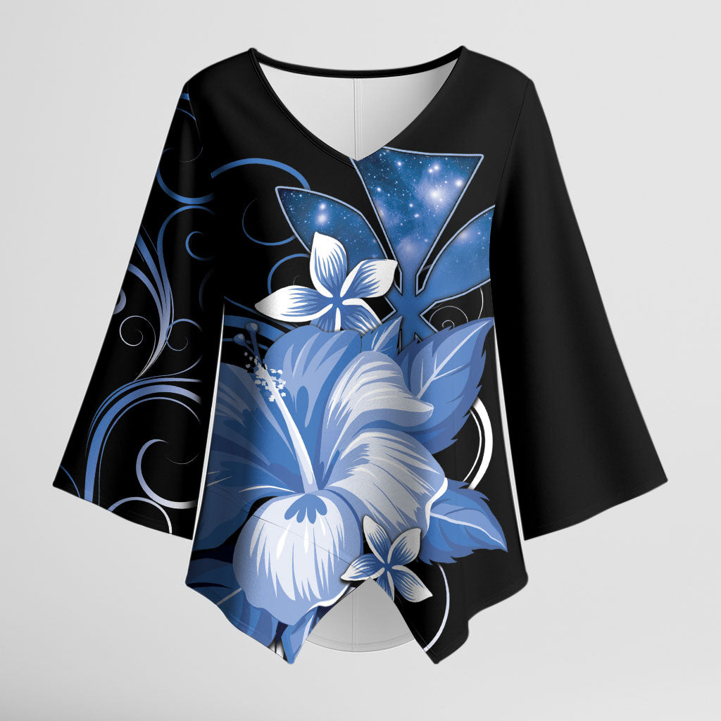 Hawaii Makahiki Kanaka Maoli Kimono Sleeve Blouse Blue Hibiscus Floral Vibes LT05 Female Blue - Polynesian Pride
