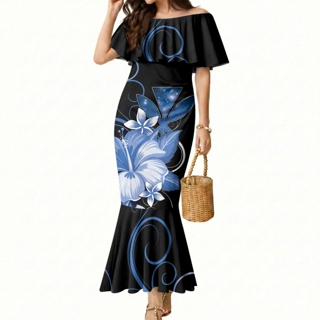 Hawaii Makahiki Kanaka Maoli Mermaid Dress Blue Hibiscus Floral Vibes LT05 Women Blue - Polynesian Pride