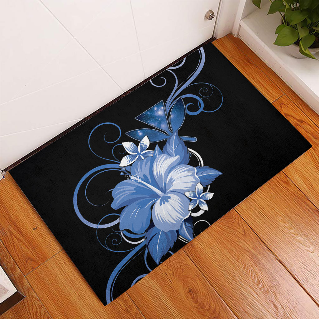 Hawaii Makahiki Kanaka Maoli Rubber Doormat Blue Hibiscus Floral Vibes LT05 - Polynesian Pride
