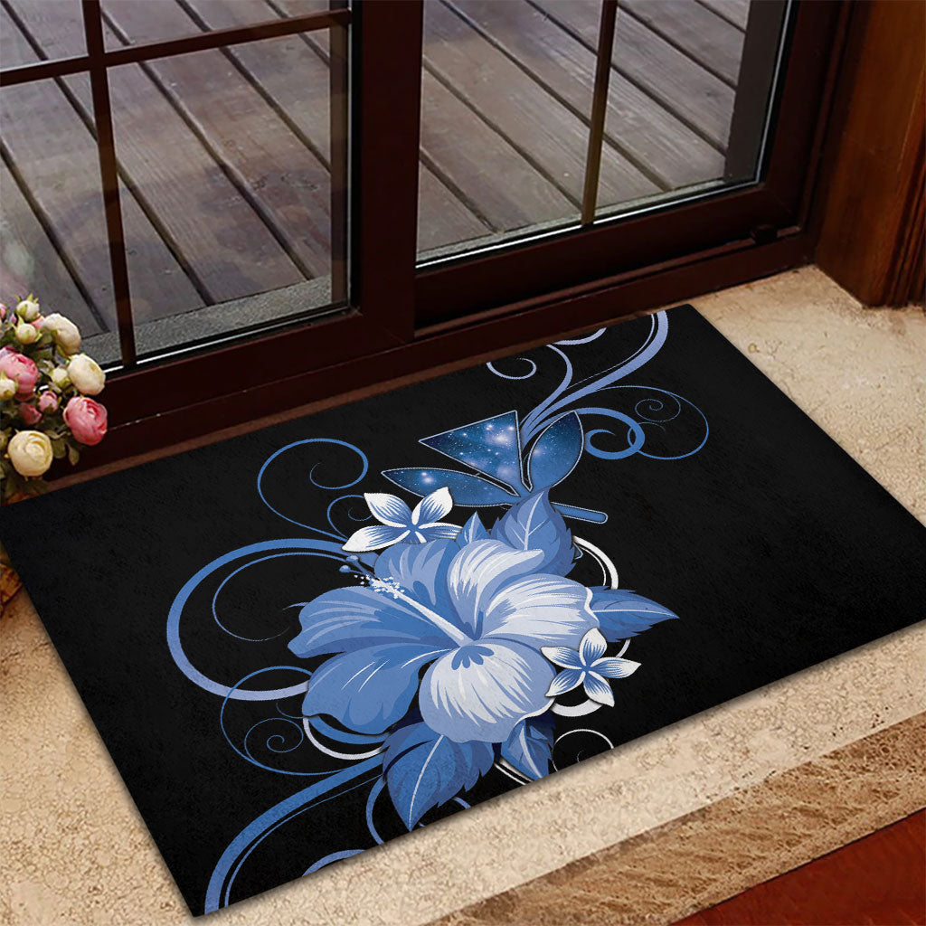 Hawaii Makahiki Kanaka Maoli Rubber Doormat Blue Hibiscus Floral Vibes LT05 - Polynesian Pride